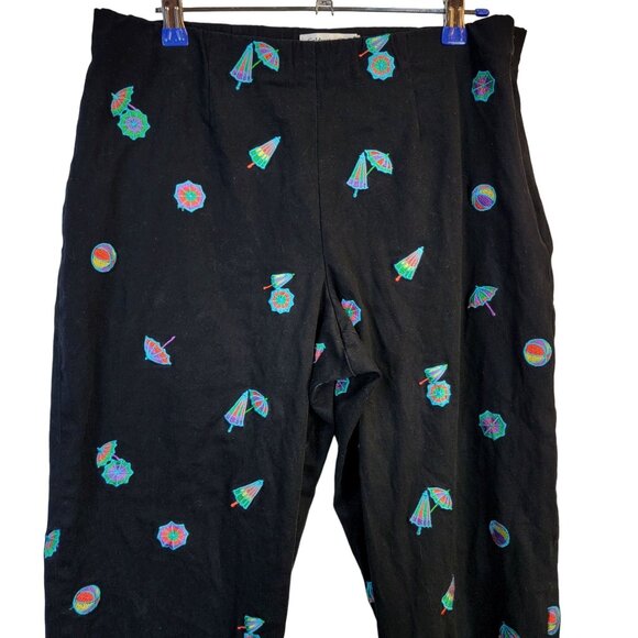 Coldwater Creek Crop Pants Women 8 Black Embroidered Beach Capris Jeans Fall Zip - Picture 1 of 15